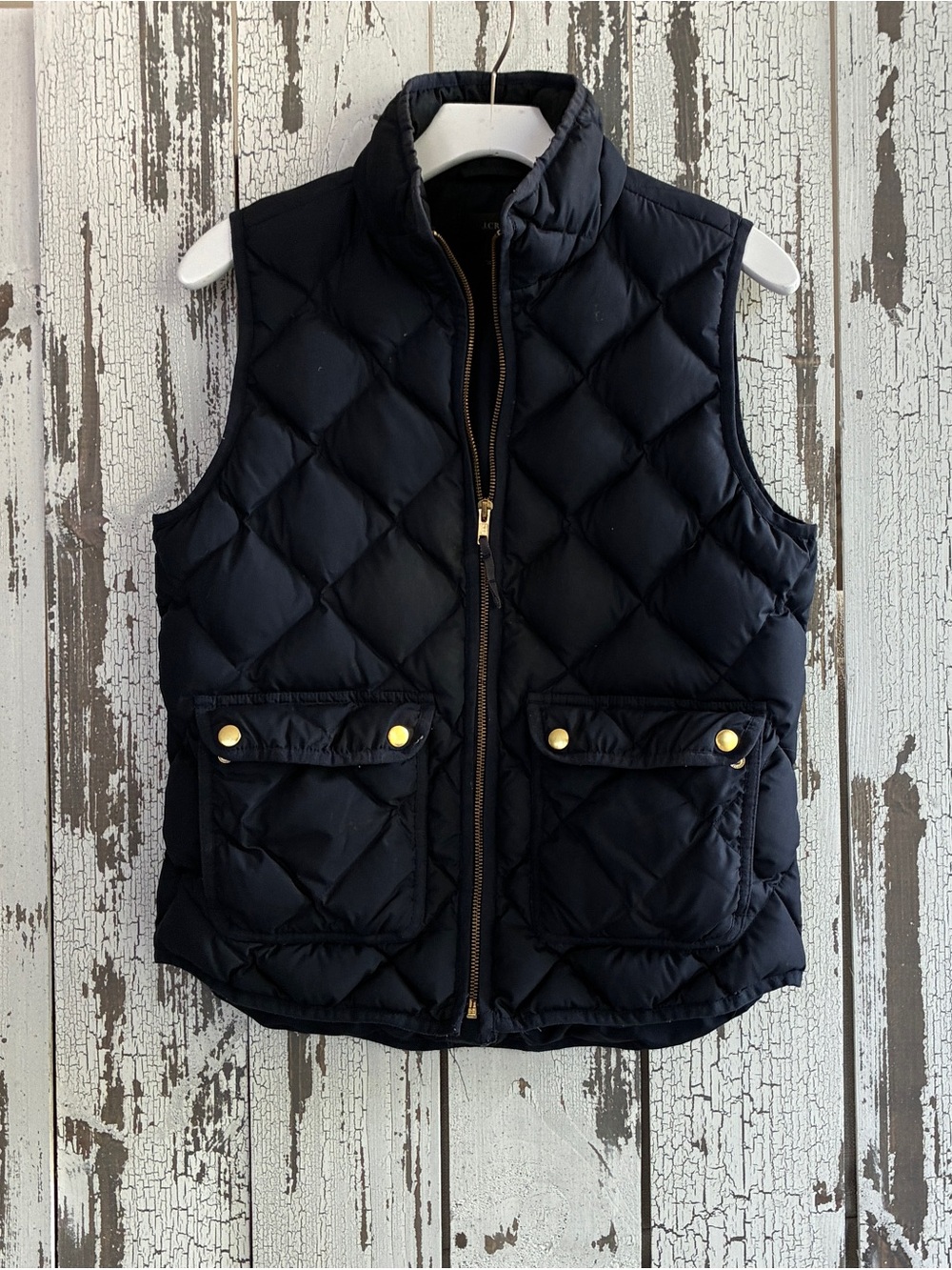 J. Crew Navy ‘Excursion’ Quilted Down Puffer Vest With Gold Hardware. Size S